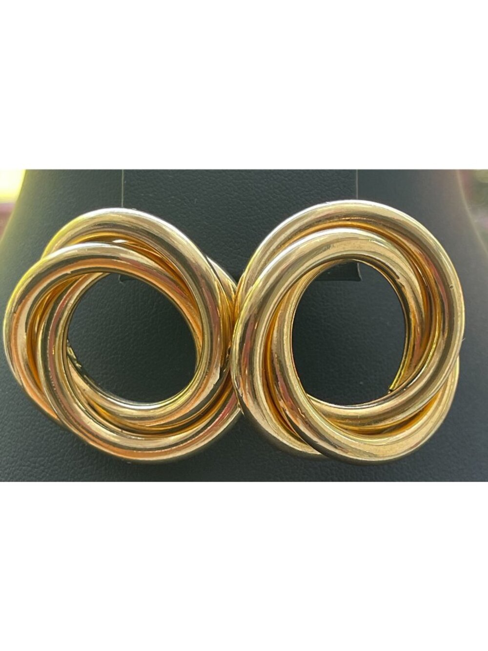 Vintage Gold Tone Love Knot Earrings Pierced Bold Statement Design Large Circula